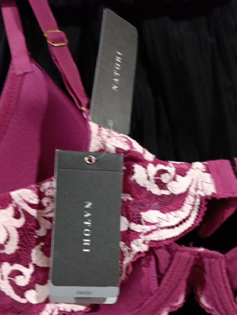 Plunge T-Shirt Bra [36B] and Panty [Medium] Set with White Lace Trim — Magenta - Picture 3 of 9